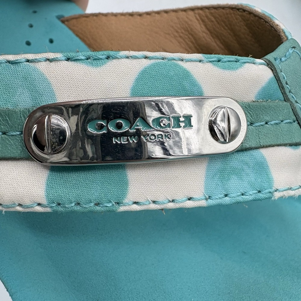 Coach Sandals Womens Size 8.5 B Jaden Wedge Heel Teal Cushioned Leather Straps - Picture 4 of 12